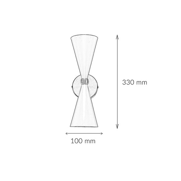 Technische Zeichnung einer Wandleuchte mit den Maßen 330 mm Höhe und 100 mm Breite