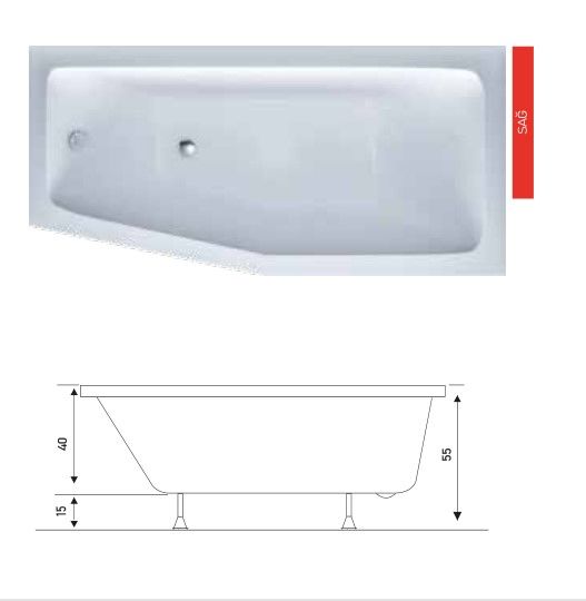 Raumspar Badewanne 60x80x170cm rechts ,weiß