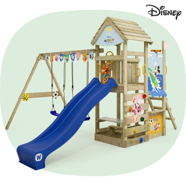 WICKEY Spielturm Disney Mickey Maus und Freunde Adventure mit Rutsche und Doppelschaukel