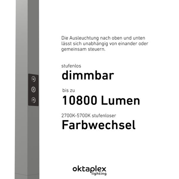 Alva LED Stehleuchte dimmbar 2700K-5700K Präsenzmelder 10800 Lumen Aluminium silber moderne Lichtlösung für Büro