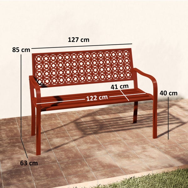 Outsunny 2-Sitzer Gartenbank, wetterfest Sitzbank, Gartenmöbel mit Rücken- & Armlehnen, Parkbank 240kg belastbar, Balkonbank für Balkon Terrasse, Garten, 127 x 63 x 85cm, Rot
