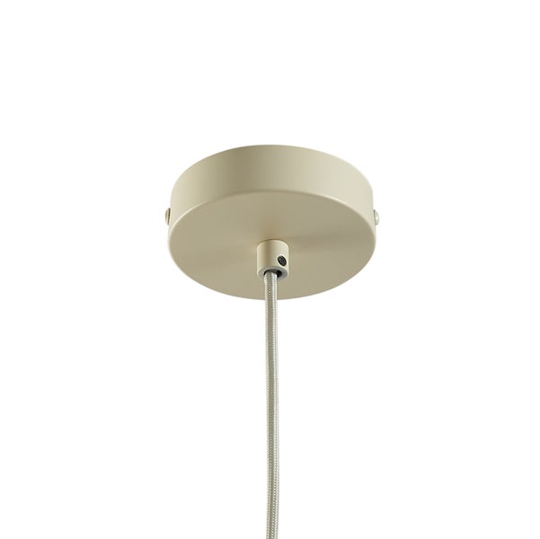 Runder Deckenbaldachin aus Metall für Pendelleuchten mit Textilkabel.