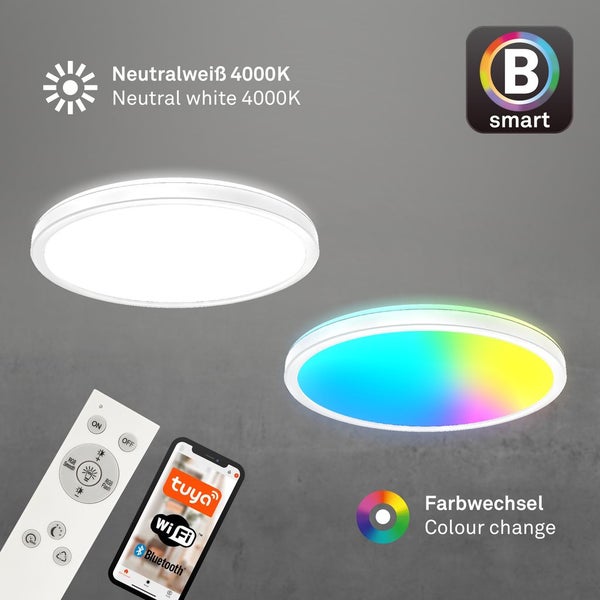 LED Deckenleuchte Smart RGB Bluetooth WiFi Timer Alexa weiß 22W Ø42cm Briloner