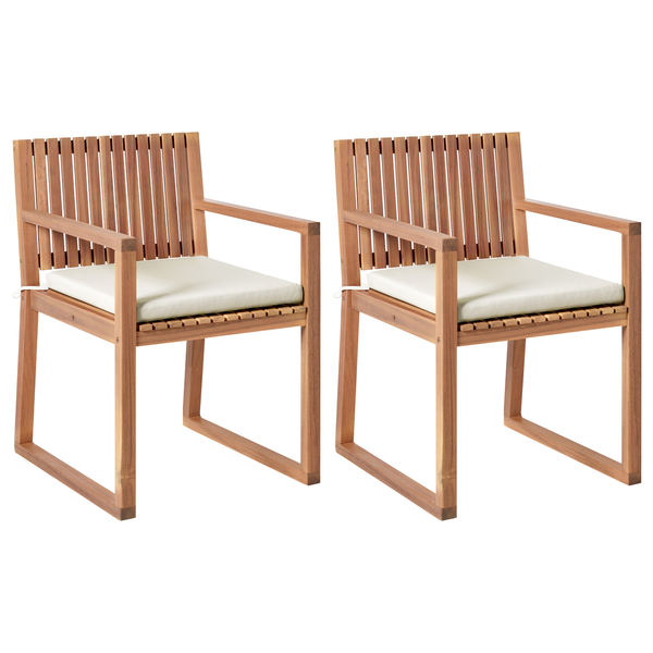 Set mit 2 Stühlen und Sitzkissen SASSARI PREMIUM zertifiziertes Akazienholz Hellbeige