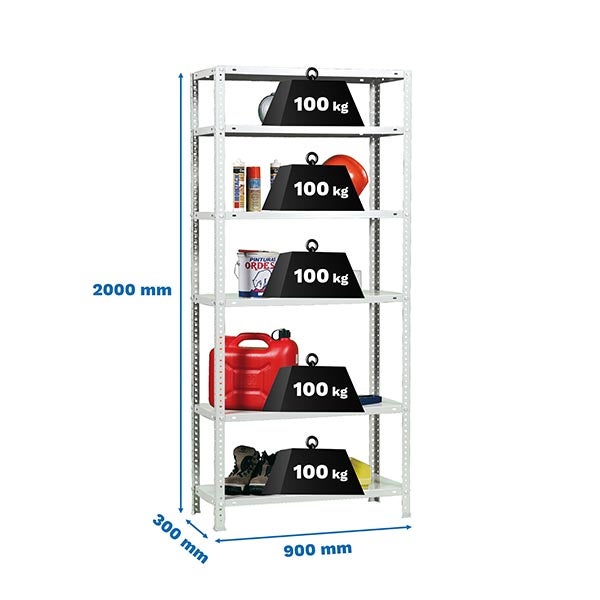 PROREGAL Schraubregal Panda Tall HxBxT 200 x 90 x 30 cm 6 Fachböden Fachlast 100 kg Weiß