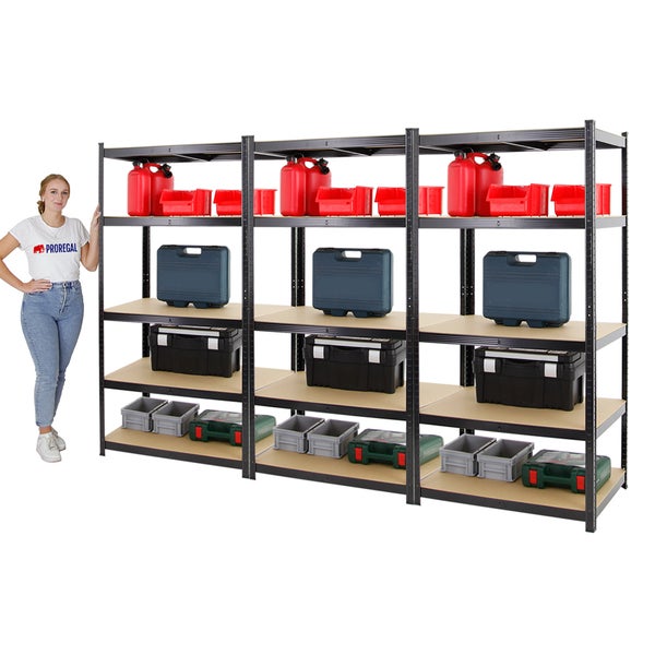 PROREGAL Mega Deal 3x Schwerlastregal Taurus HxBxT 180 x 90 x 60 cm Fachlast 175 kg Schwarz