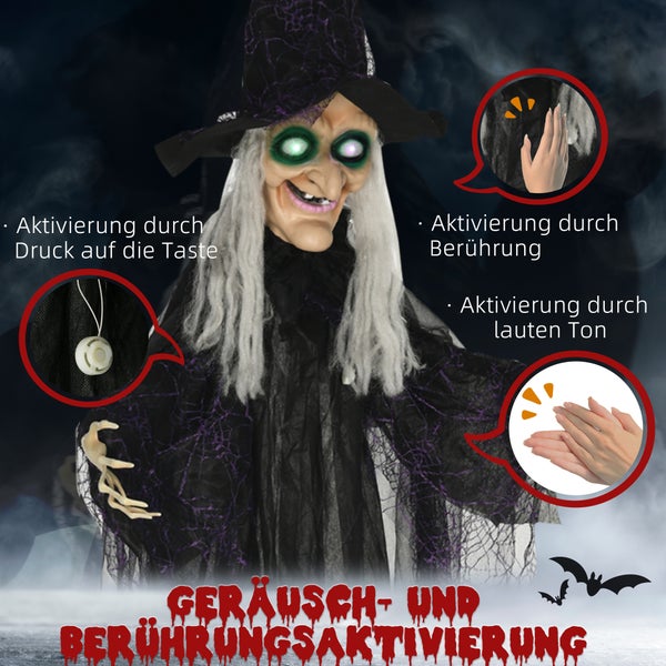 HOMCOM Halloween Dekoration, 130L x 18B x 183H cm, Polyester, PE, Stahl, Schwarz