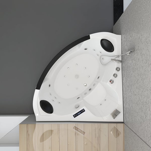 Home Deluxe - Whirlpool - Laguna L Mini - Weiß, Maße: 135x135x65cm, inkl. Radio, Heizung und Lichttherapie I Eckwanne für 2 Personen, Indoor Badewanne