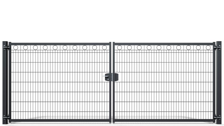 Gartentor ZAUNGURU BASIC-Line Berlin Kreis aus Metall, Höhe: 163cm, Breite: 441cm, 2-flügelig inkl. Pfosten, Schloss und Zubehör, Feuerverzinkt und in RAL 7016 Anthrazitgrau pulverbeschichtet