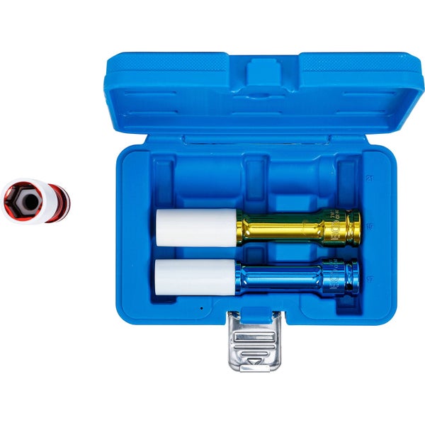 Steckschlüsselsatz mit drei Teilen in einer blauen Aufbewahrungsbox