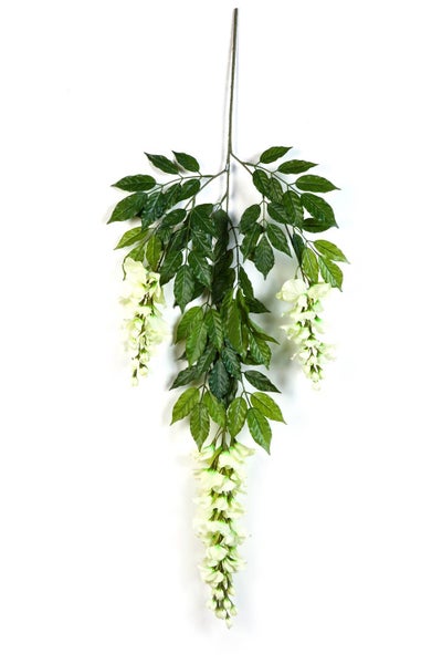 Künstliche Hängepflanze Blauregen mit weißen Blüten und grünen Blättern.