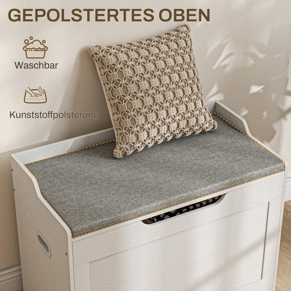 HOMCOM Truhen Sitzbank mit Stauraum, Aufbewahrungstruhe mit Deckel und Sitzkissen, Truhenbank, Sitztruhe für Flur, Schlafzimmer, Wohnzimmer, 75cm x 40cm x 56 cm, Weiß