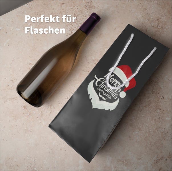 Flaschentasche mit Weihnachtsmotiv und einer Weinflasche