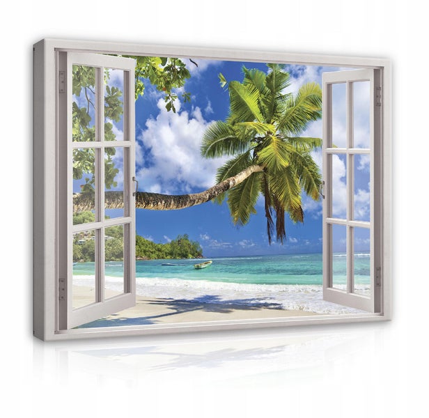 Bilder Fenster Strand Meer Leinwandbild Wohnzimmer 120X80 cm