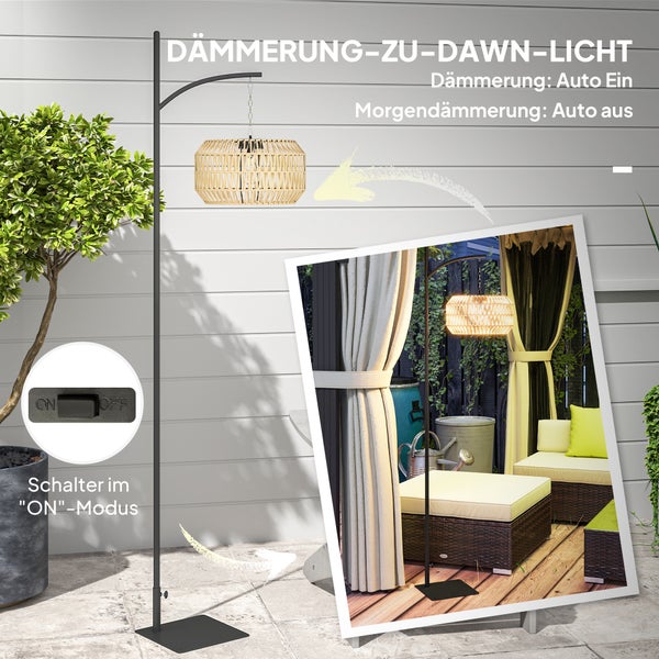 Outsunny Solar Stehlampe Rattan Solarlampen mit Lichtsensor Automatische Solarleuchte im Boho-Stil IP44 Wasserdichte Solarlampe Outdoor Lampe Solarlaterne für Garten Balkon Außen Rasen Hof