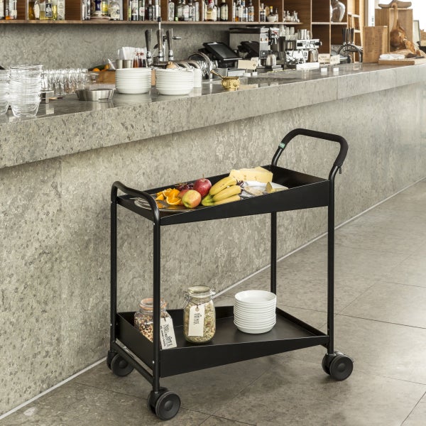 Servierwagen mit Obst und Behältern auf zwei Ebenen