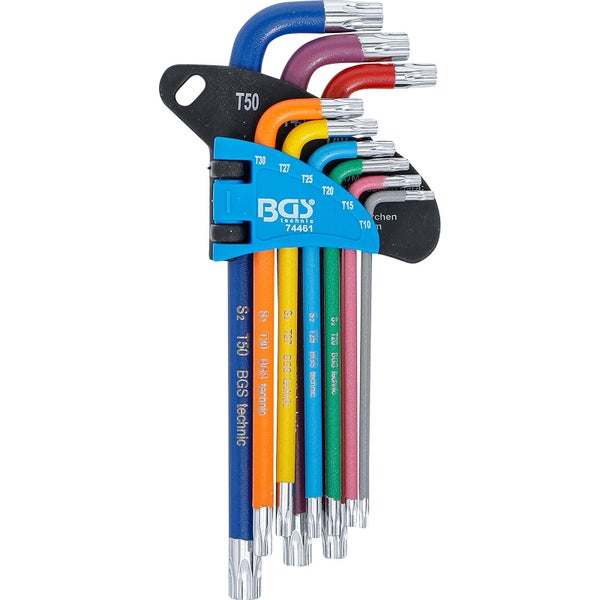 BGS Winkelschlüssel-Satz Multicolour T-Profil (für Torx) mit Bohrung T10 - T50 9tlg. - 74461