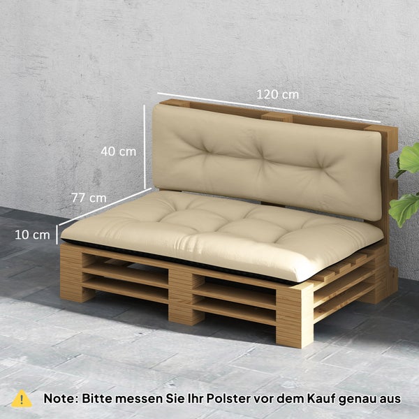 Outsunny Palettenkissen 2er Set Wasserabweisend Sitzkissen Palettenpolster mit Getuftetem Design Rückenlehne Outdoor Kissen Palettenauflagen für Europaletten Palettensofa 120 x 77 x 10 cm Beige