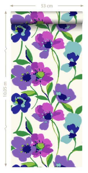 Tapetenrolle mit Blumenmuster, 53 cm breit und 10,05 m lang