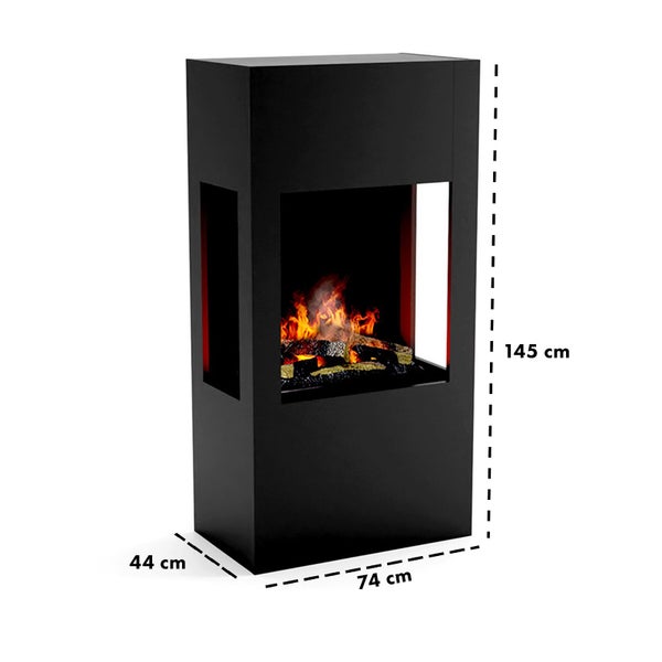 GLOW FIRE Elektrokamin 'Böll'| Wasserdampf Kamin mit OMC 600 inkl. Holz in schwarz als Raumteiler | HxBxT: 145x54x44 cm