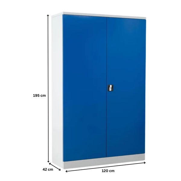 PROREGAL Stahlschrank Bee 4 Fachböden HxBxT 195 x 120 x 42 cm Pulverbeschichtetes Fachbodenmaterial Grau & Blau