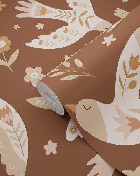 Tapetenrolle mit Vogel- und Blumenmuster