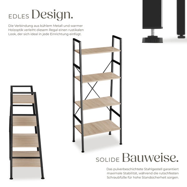 Leiterregal tectake Newcastle inklusive Kippschutz, 57,5 x 35,5 x 139 cm Industrial Style Industrial Holz hell, Eiche Sonoma