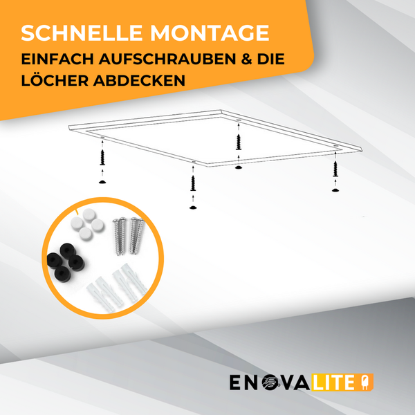 Einfache Montage der Lampe mit Schrauben und Abdeckungen