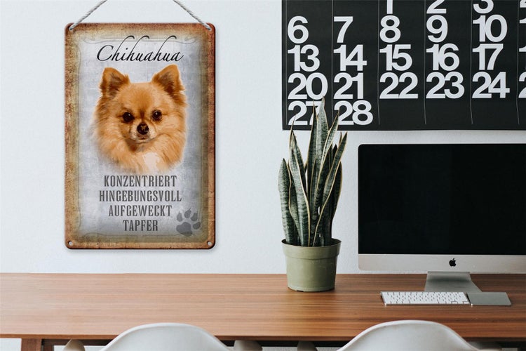 Blechschild Spruch 20x30cm Chihuahua Hund tapfer Schild