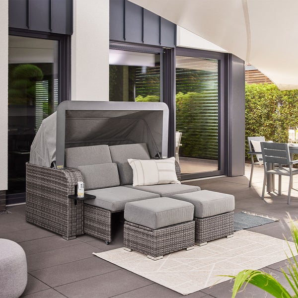 Home Deluxe - Strandkorb HOLBY - 160 x 69 x189 cm - per Gasdruckfeder herausfahrende Sitzplätze I Gartenliege Louneginsel Volllieger