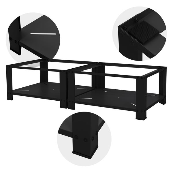 ML-Design Doppel Waschmaschinen Untergestell mit 2 Ablagen, Schwarz 128x54cm Stahl, 2x 150kg, Stabiler Waschmaschinensockel 2-Fach, 32cm hohes Podest, Erhöhung Unterbau Doppeluntergestell Doppelpodest