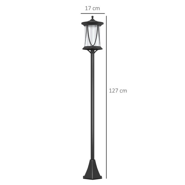 Outsunny Solar Gartenlaterne 127 cm Gartenlampe mit Kaltweiß LED Licht, Wegleuchte mit Lichtsensor, Gartenleuchte, IP44 Wasserdicht, für Außen, 17L x 17B x 127H cm, ABS, Polycarbonate, Schwarz