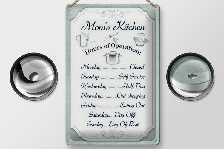 Blechschild Spruch 20x30cm Mom`s Kitchen Hours Operation