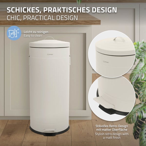 MDesign Abfalleimer mit Tretmechanismus und Deckel in Retro Design für die Küche