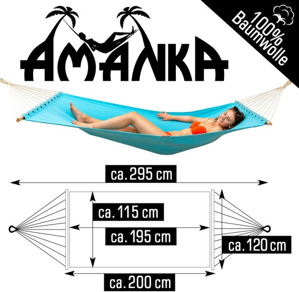AMANKA Doppel Hängematte mit Gestell - 200x120 Garten Hängeliege - Outdoor Hängemattengestell Metall