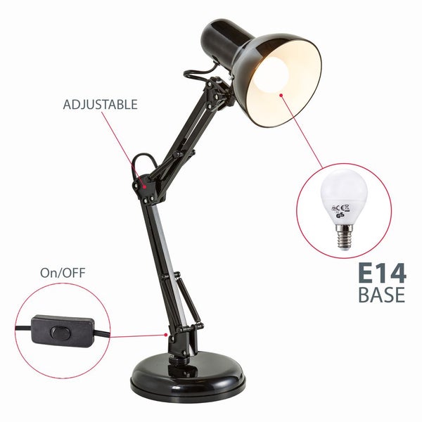 Verstellbare Schreibtischlampe aus Metall mit rundem Fuß