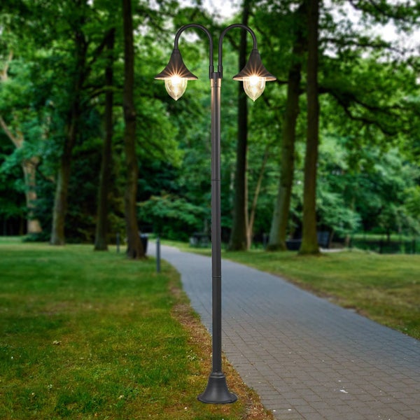 Lindby Mastleuchte außen Madea (spritzwassergeschützt (Modern) in Schwarz aus Aluminium (2 flammig, E27) - Kandelaber Außenleuchte