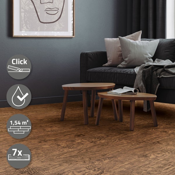 ML-Design Deluxe PVC Bodenbelag, Click Vinyl-Dielen, Vinylboden, 122 cm x 18 cm x 4,2 mm, Dicke 4,2 mm, 1,54m²/7 Dielen, Classic Akazie, Braun, Holzoptik, rutschfest, wasserfest, Belastungsklasse 34