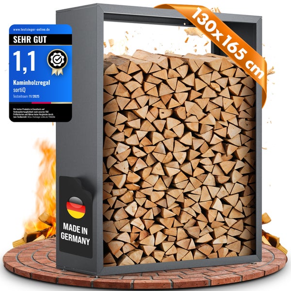 Kaminholzregal aus Metall mit Holzscheiten, Maße 130x165 cm