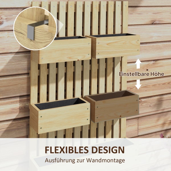 Outsunny Hochbeet Holz, verstellbar Pflanzbeet mit Rankgitter Frühbeet Gartenbeet Blumenkasten Pflanzkasten 60x16x100cm für Garten Balkon, Gartenspalier für Blumen, Kletterpflanzen, Gemüse Kräuter