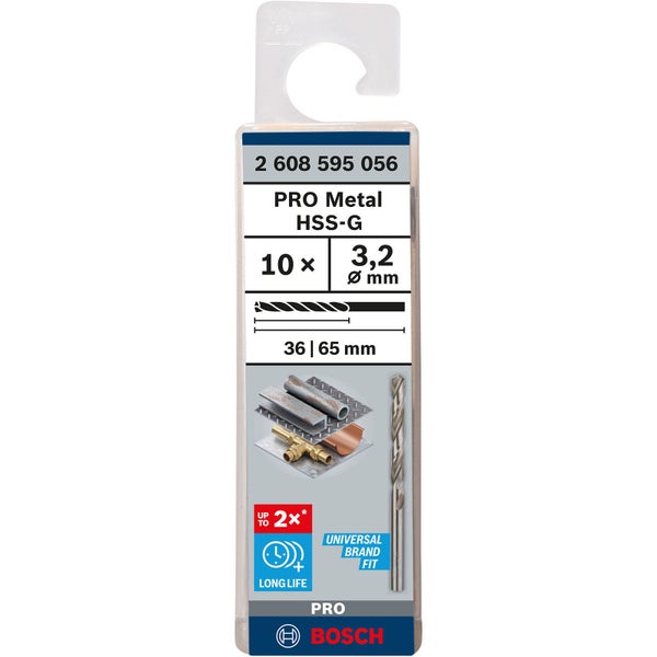Bosch PRO Metal HSS-G Spiralbohrer 3,2 x 36 x 65 mm - 2608595056
