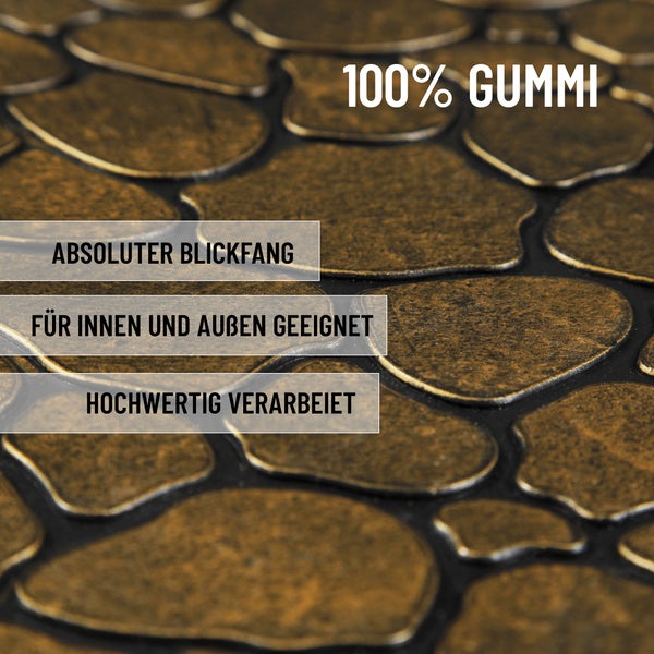 Gummimatte in Kieselsteinoptik aus 100 Prozent Gummi, für den Innen- und Außenbereich geeignet, hochwertige Verarbeitung.