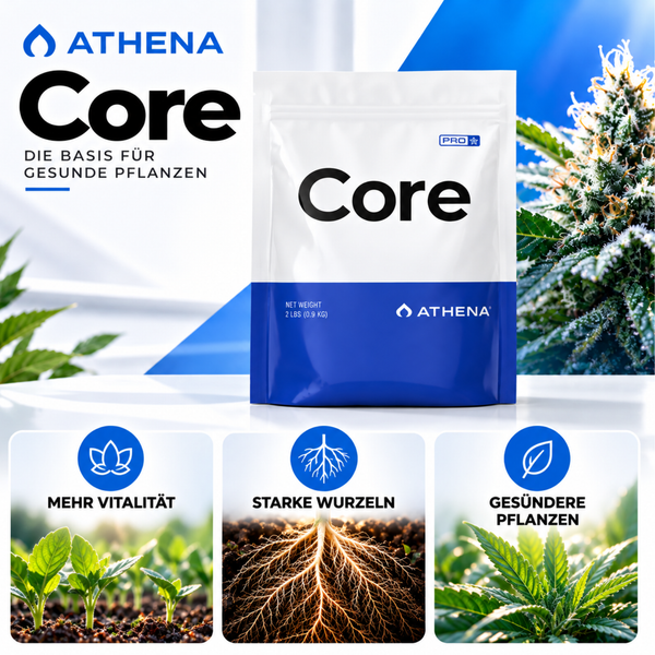 Athena Core Pflanzendünger in der 0.9 Kilogramm Packung für gesundes Pflanzenwachstum, starke Wurzeln und mehr Vitalität.