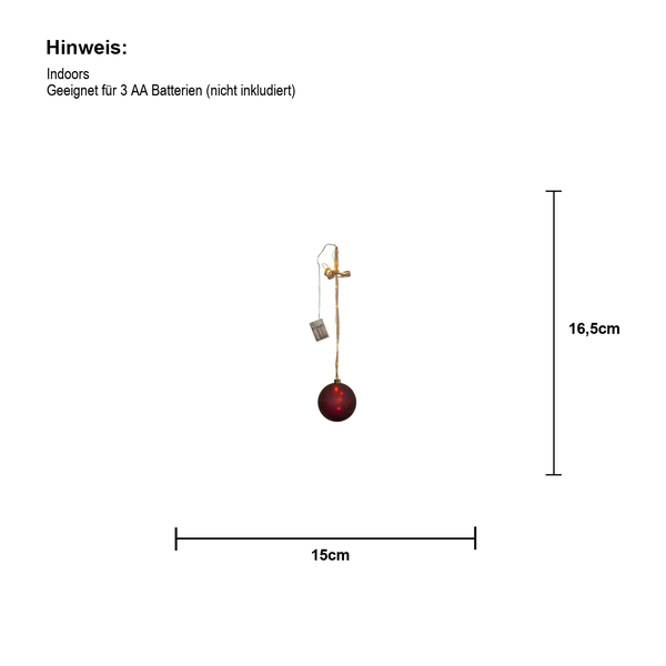 Dekorative Weihnachtskugel mit LED-Beleuchtung, geeignet für den Innenbereich, Abmessungen: 15 cm breit und 16,5 cm hoch