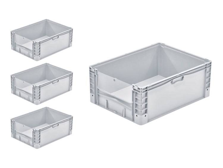 PROREGAL SparSet 4x Euro-Norm Großbehälter Insight Cover HxBxT 32 x 60 x 80 cm 133 Liter Grau Eurobehälter Transportbox