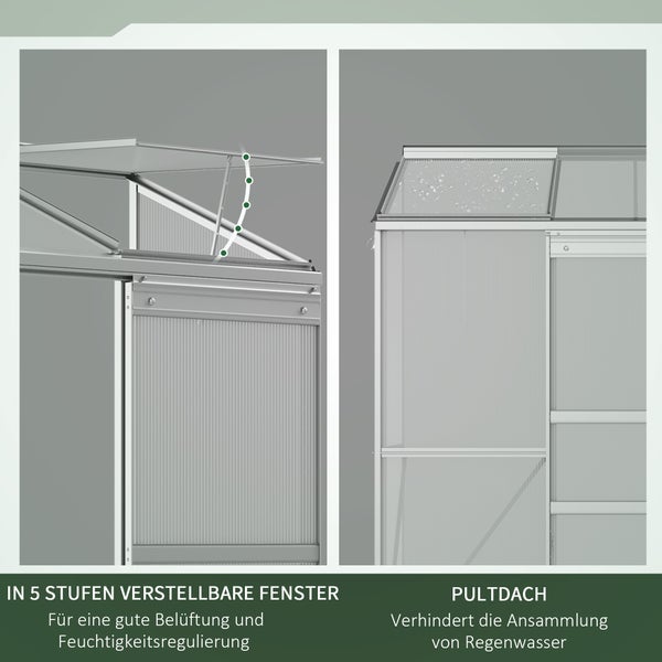 Outsunny Gewächshaus, Treibhaus mit Schiebetür, 192 x 68 x 196 cm, Polycarbonat und Alu, Silber