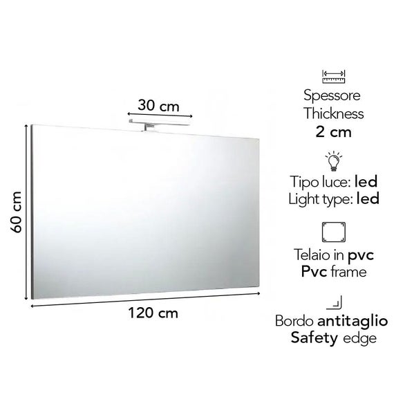 Rechteckiger Spiegel mit LED-Beleuchtung, 120 mal 60 Zentimeter