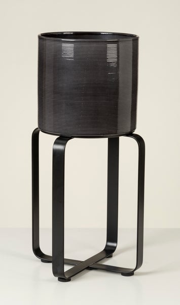 Scheurich Avignon 27, Pflanzenständer/Blumenständer/Blumentopfständer/Postament aus Metall Farbe: Satin Black, 23,2 cm Durchmesser, 27,3 cm hoch, 14,9 l Vol.