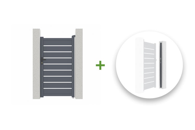 Gartentür mit waagerechten Elementen und passendem Gegenstück