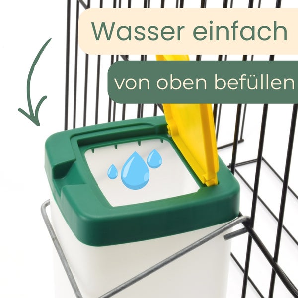 Wassertränke für Käfige mit Befüllung von oben